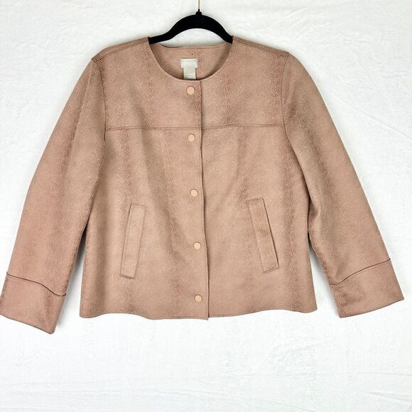 Chico's Faux Scuba Suede Jacket Size 1 Medium 8/10 NWT Desert Tan - Picture 1 of 8